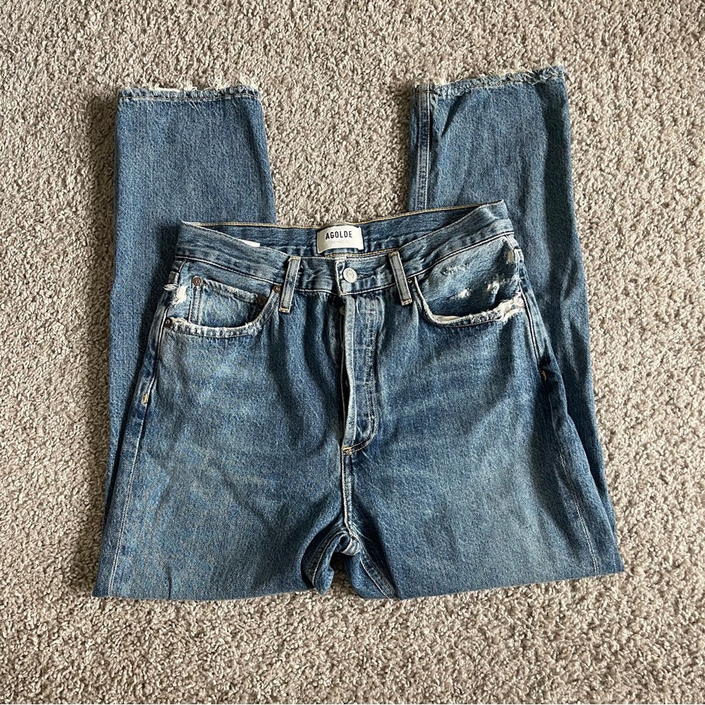 Agolde Riley Button Fly Frayed Hem Denim Jeans